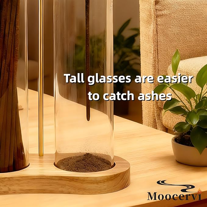 Glass Incense Holder, Incense Sticks Burner Holder with Storage,Hang Upside Down Incense Holder for Sticks with Glass Ash Catcher for Meditation Yoga Spa Room Decor (Natural)
