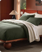 Bedsure Cotton Duvet Cover Set - 100% Cotton Waffle Weave Olive Green Duvet Cover Oversized Queen Size, GentleSoft™ and Breathable Bedding Set for All Season, 3 Pieces, 98"x98"