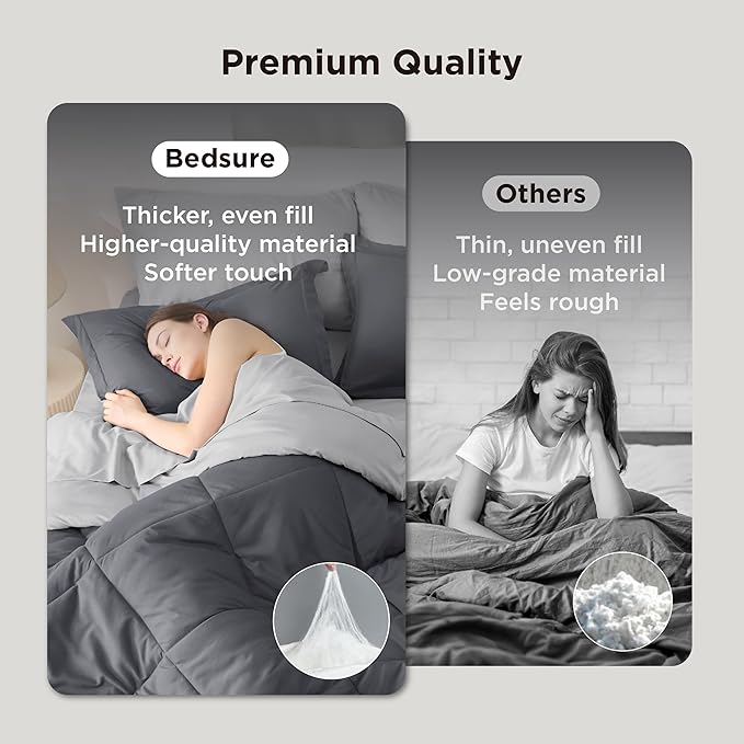 Bedsure Full Size Comforter Set - 7 Pieces Reversible Dark Grey Bedding, Full Size Bed Set for All Seasons, Bed in a Bag with Down Alternative Comforter, Sheets, Pillowcases & Shams