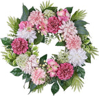 24-Inch Spring Wreath for Front Door with Hydrangeas Dahlias Daisy Silk Flowers and Berry Greenery for All Seasons Indoor Outdoor Wedding Farmhouse Porch Wall Living Room Home Wedding Decor