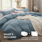 Bedsure Mineral Blue Duvet Cover Full Size - 3 Pieces Prewashed Extra Soft Cotton-Like Polyester Bedding Set, Includes 1 Duvet Cover 80x90 Inches with Zipper Closure & 2 Pillow Shams, No Comforter