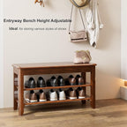 Shoe Storage Bench for Entryway - 3 Tier Shoe Rack for Front Door Entrance, Rubberwood Shoe Rack with Bench Height Adjustable, Entryway Bench with Shoe Storage for Any Room (Walnut, 31.5" W)