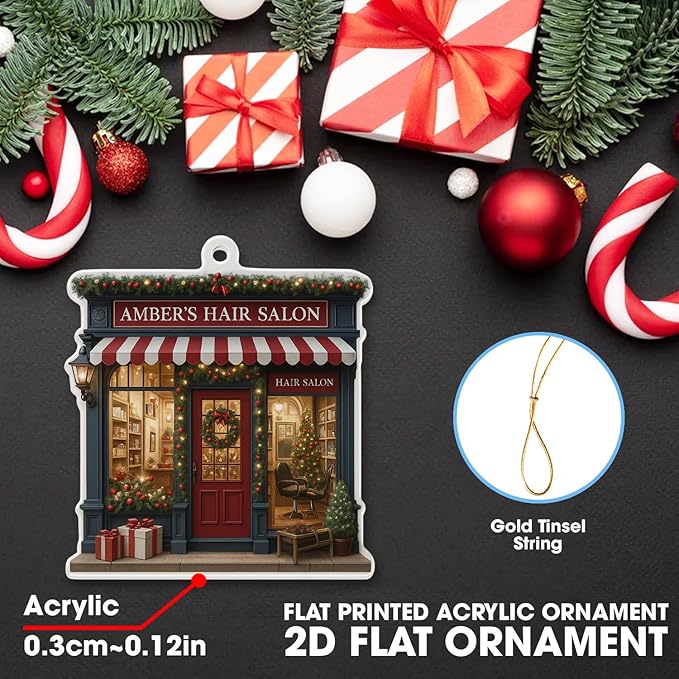 Personalized Hair Salon Christmas Ornament 2025, Custom Name 2D Flat Acrylic Ornament, Holiday Tree Decoration, Gift for Hairdresser & Stylist