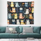 VUMIVI Cartoon Abstract Cat Tapestry Fun Cute Animals Plants Bohemian Modern Art Color Illustration Tapestry Wall Hanging for Living Room Bedroom Dorm Classroom Aesthetic Decor W60xL50in
