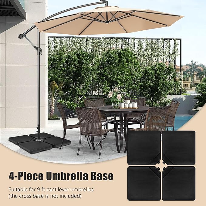 Giantex Cantilever Umbrella Base 220 lbs, 4 PCS Patio Umbrella Stand Water Sand Filled, Heavy Duty HDPE Offset Umbrella Weights with 4 Connecting Pins, Easy-Fill Spouts, for Outside Garden Poolside