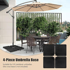 Giantex Cantilever Umbrella Base 220 lbs, 4 PCS Patio Umbrella Stand Water Sand Filled, Heavy Duty HDPE Offset Umbrella Weights with 4 Connecting Pins, Easy-Fill Spouts, for Outside Garden Poolside