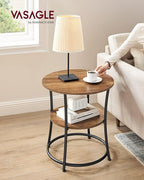 VASAGLE 21.7-Inch Round Side Table, 2-Tier End Table, Nightstand with Steel Frame, Spacious Top, for Small Spaces, Living Room, Bedroom, Honey Brown and Ink Black ULET056B41