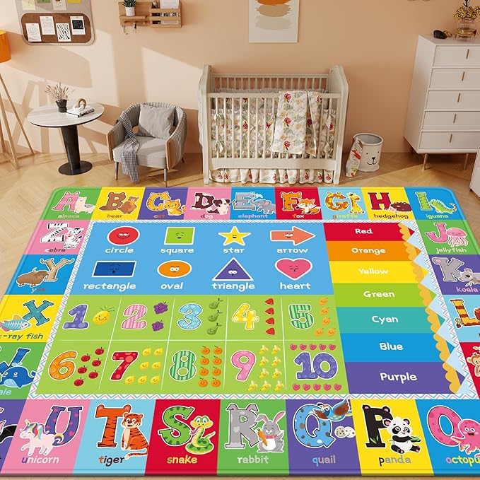 Baby Play Mat Kids Rug for Floor, Playmat for Kids Toddlers Infant, Extra Large Thick Playtime Collection ABC, Numbers, Animals Educational Area Rugs for Playroom (59 x 39.4 Inch)