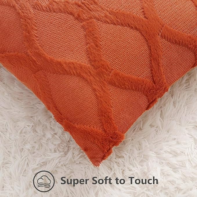 decorUhome Spring Throw Pillow Covers 16x16 Inch Set of 2, Soft Plush Faux Fur Wool Rust Couch Pillow Covers, Decorative Neutral Pillow Cases for Bed Sofa Living Room Home Decor