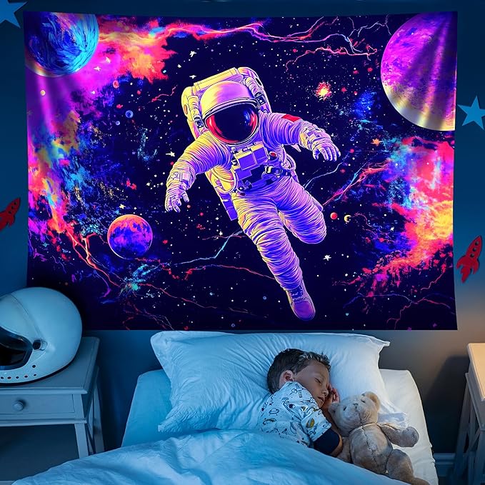 NYZE Astronaut Space Tapestry for Bedroom, Glow in the Dark Room Decor Wall Tapestries, Cool Galaxy Planet Wall Hanging, Wall Hanging for Men Guys Gamer Room Dorm Living Room 59X51in
