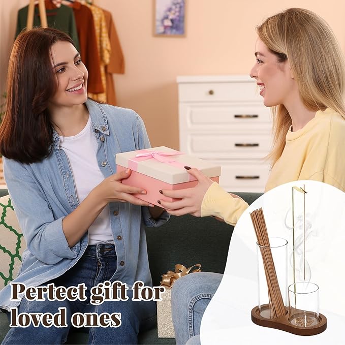 2-in-1 Glass Incense Burner with Ash Collector and Incense Stick Storage Upside Down Hanging Incense Holder, Anti-Splashing Design, Perfect for Meditation, Yoga, Spa, and Home Decoration
