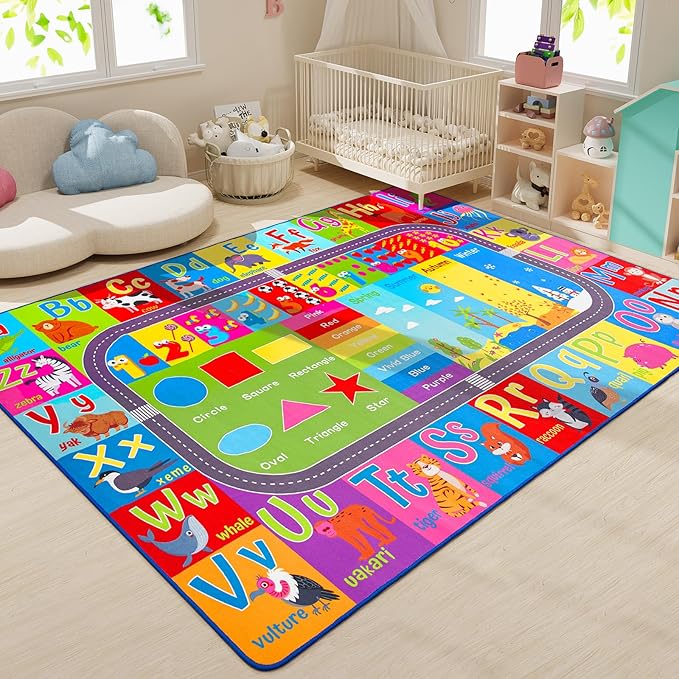 HOMORE Kids Rug, 6x9 Kids Educational Area Rugs for Learning Alphabet, Numbers, Colors, Season and Animal Words, ABC Rugs for Classroom Playroom