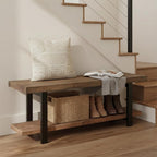 Pomona 48-Inch Entryway Storage Bench with Shelf – Solid Wood and Metal Accent Bench for Shoes, Hallway, Living Room, or Dining Room by Alaterre Furniture (Rustic Natural Finish)
