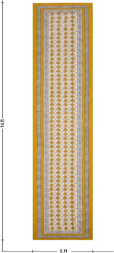 Kilim Runner 3x10 Cotton Runner Rug Yellow & Beige Indoor Outdoor 0.19 inches Stone Easy Washable Hand Wash Cotton Carpet Flatweave Rugs for Hallway, Staircases, Corridor
