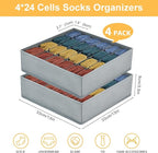 Joyoldelf Sock Drawer Organizer Divider Underwear Organizer 24-cell Fabric Dresser Drawer Organizers Storage Boxes for Socks Lingerie, Handkerchiefs, Ties 4 Pack (Grey)