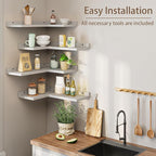 4 Tier Floating Corner Shelves Grey Set of 4, Rustic Pine Wooden Floating Corner Wall Shelf for Wall Décor Storage, L Shaped Corner Shelf Wall Mount for Bedroom, Living Room, Bathroom, Kitchen.