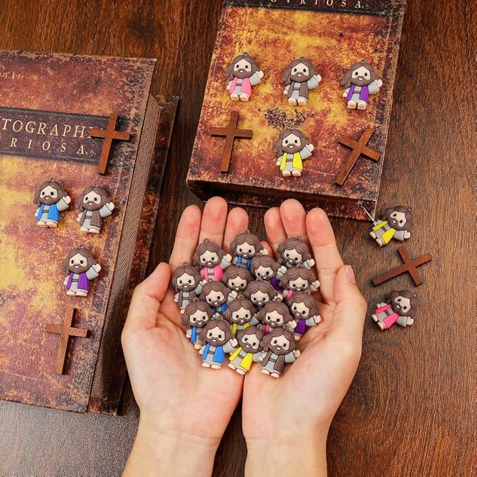 25 Pcs Little Jesus Figures - Mini Jesus Figures Toy to Hide and Seek Tiny Christ Savior Doll Religious Party Favors for Easter Church Sunday School Baptism Gift(Lively Colors)