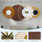 32x16 inch Large Modern Mid-Century Wall Clock - Non-Ticking Silent Metal and Wood Brown Decorative Clock, Battery Operated Analog Clocks for Living Room, Bedroom, Home Decor