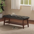LEILISI Entryway Shoe Bench with Storage, End of Bed Bench, Microfiber Leather Upholstered Button-Tufted Seat Bench with Solid Wood Frame for Living Room, Bedroom (Black, 43.3'')