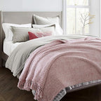 Ultra Soft Fleece Sherpa Blanket King Size,Lightweight Cozy Boho Bed Blanket with Decorative Tassel, Pattern Reversible, 2 Tones Ombre Dusty Pink,104”x90”