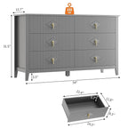 GarveeHome Fluted Dresser for Bedroom, 54 Inch Wide 6-Drawer Wood Dresser, Modern Chest of Drawers, Storage Organizer Cabinet for Living Room, Hallway, Entryway, Grey
