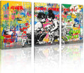 Novatique Banksy Canvas Wall Art Graffiti Pictures Wall Decor Abstract Boy and Girl Street Art Canvas Painting Home Decor Graffiti Art Oil Painting for Living Room Bedroom, 24”x 36”x 3Pcs