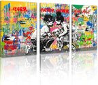 Novatique Banksy Canvas Wall Art Graffiti Pictures Wall Decor Abstract Boy and Girl Street Art Canvas Painting Home Decor Graffiti Art Oil Painting for Living Room Bedroom, 24”x 36”x 3Pcs