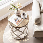 karlott Farmhouse End Table, 18.5'' French Country Round Side Table, Distressed Top Side Table with Curved Motif Frame Base for Boho, End Tables Living Room, Bedroom, Small Space, Easy Assembly