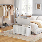 DINZI LVJ Storage Chest, Flip-Top Wooden Toy Box with 2 Safety Hinges, Retro Entryway Shoe Storage Bench, Sturdy Large Storage Trunk for Living Room, Bedroom, Easy Assembly, White