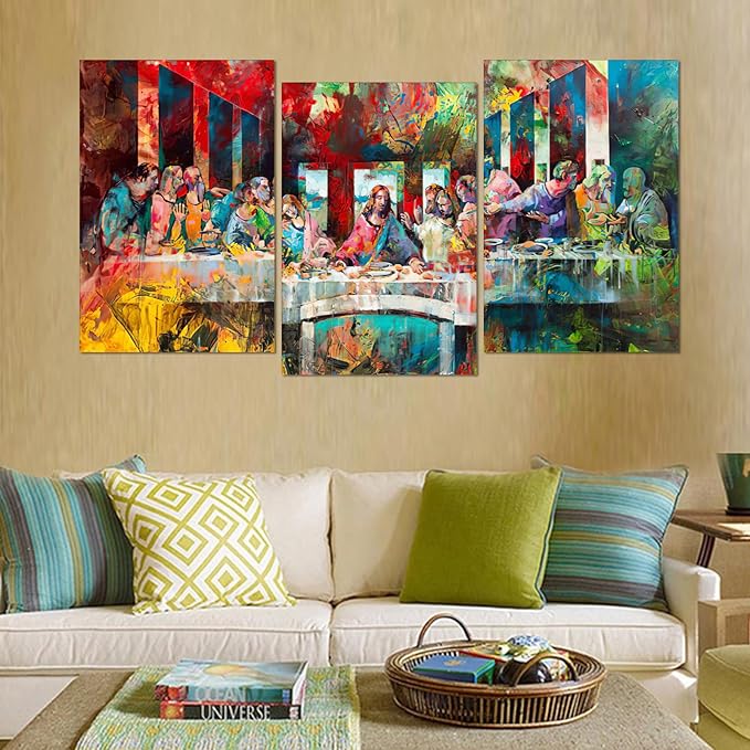 Novatique 3 Piece The Last Supper Picture Wall Art Graffiti Canvas Wall Art Modern Religious Graffiti Picture Decor Jesus Poster Home Decor for Living Room Office, 24 ”x 36 ”x 3Pcs
