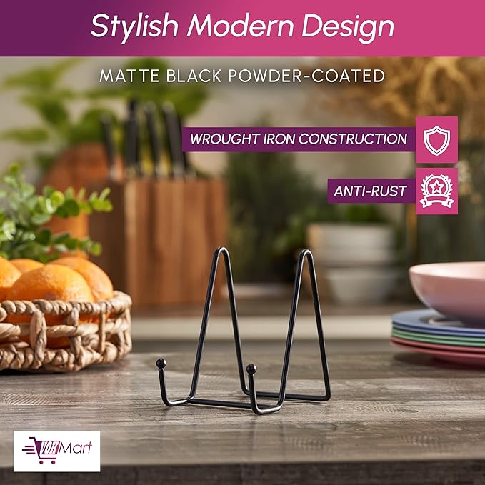 Plate Stands for Display-4 Pack 4 Inch Black Metal- Book Holder & Book Stand for Table, Racks-Trendy & Sturdy Display Stand for Decorative Art Plate, Tablets-Picture Stand for Party Decor