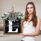 Ultra Large 14'' Last Name All Year Round Front Door Wreath with 26 Initial Letter Welcome Sign All Seasons Eucalyptus Garland and Bow Wreaths for Front Door Porch Farmhouse Decoration (L)