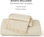 Bedsure Cooling Waffle Duvet Cover Queen - Cotton Blend Rayon Derived from Bamboo Duvet Cover Set for Hot Sleepers, Breathable Bedding Set with a Vintage Charm, 3 Pieces (Beige, Queen, 90"x90")