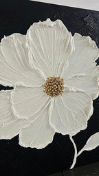YaSheng Art - Thick Texture Flowers Abstract Oil Painting Hand-Painted Black and White Wall Art Minimalist modern Art Paintings Home Living room Room Dining Room Bedroom Wall Decorative Art Oil Painting 24x24inch