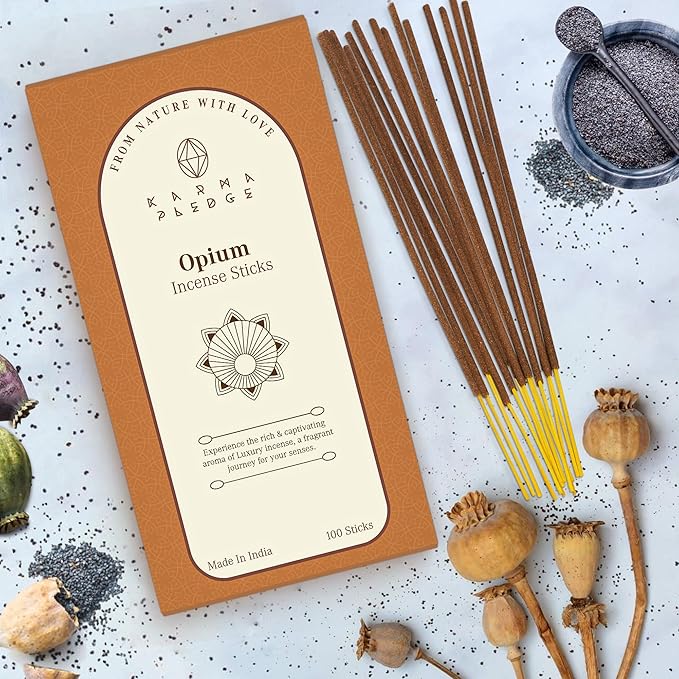 Opium Incense Sticks, Organic Hand Dipped 100 Sticks with Natural Herbs & Aromatic Ingredients, Burn Time 45 to 60 Minutes, Incense for Positivity, Yoga, Meditation, Relaxation, Spiritual Gift