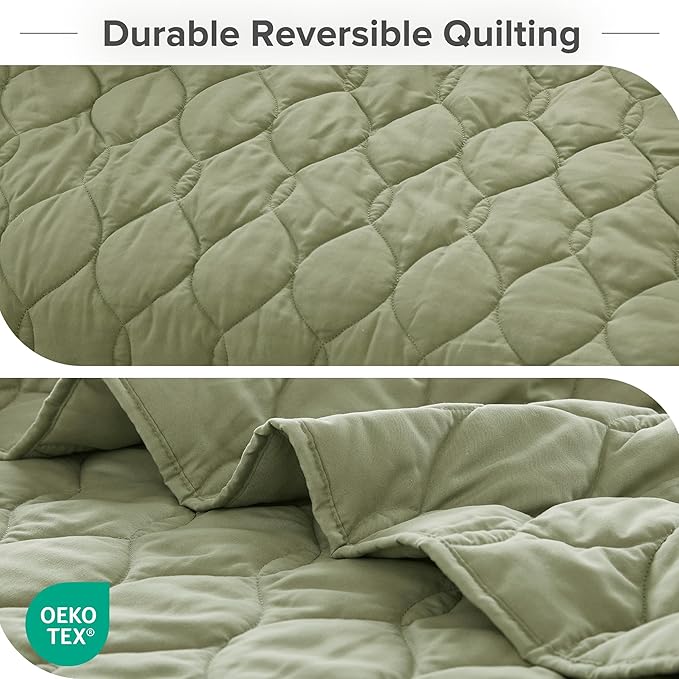 Comfort Spaces Twin Quilt Set Modern Reversible Ogee Coverlet Twin Bedding Set Cozy Quilted Winter Layer, All Season Lightweight Soft Twin Size Quilt, Kienna, Twin/Twin XL Olive Green 2 Piece