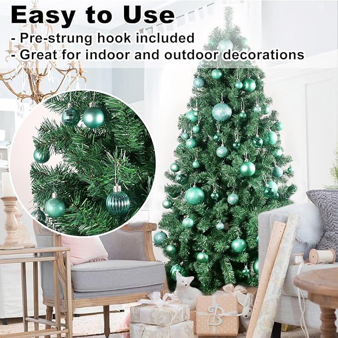 GameXcel Christmas Balls Ornaments for Xmas Tree - Shatterproof Christmas Tree Decorations Small Hanging Ball Teal 1.6in x 36 Pack