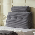 Headboard Wedge Pillow + A Long Neck Roll Pillow Body Pillow，Large Headboard Pillow with Removable Cover (Gray, Twin：39x8x20 inches)