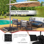 Giantex 284 lbs Fillable Offset Patio Umbrella Base, 4PCS Umbrella Stand Water Sand Weight for Cantilever Umbrella, 4 Connecting Pins, Easy-Filling Spouts, Outdoor Market Umbrella Holder for Garden
