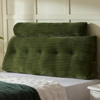 Headboard Wedge Pillow + A Long Neck Roll Pillow Body Pillow，Large Headboard Pillow with Removable Cover (Green, Queen：59x8x20 inches)