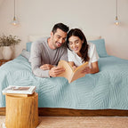 Exclusivo Mezcla Queen Quilt Bedding Set, Lightweight Aqua Blue Quilts Queen Full Size for All Seasons, Soft Microfiber Bedspreads Coverlets Bed Cover with Leaf Pattern, 3 Piece