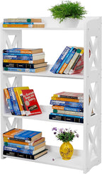 White Bookcase by Natural Wood, 4 Tier Bookshelf, Small Book Shelves Freestanding Display Storage Shelves. Open Bookshelf for Bedroom, Living Room and Office (White, 4 Tier)