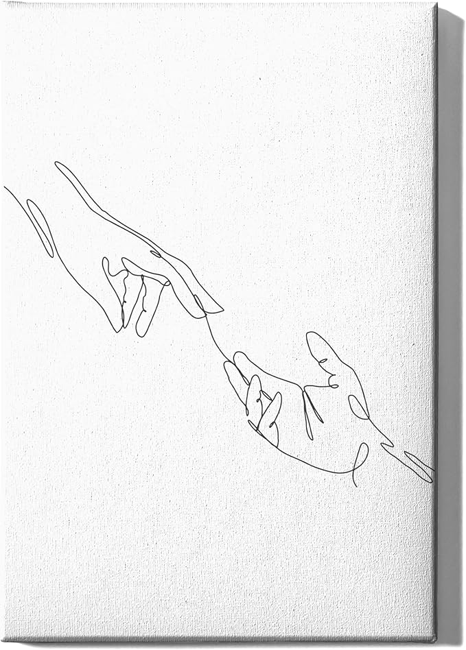 Minimalist Reaching Hands Wrapped Canvas Wall Art Continuous Line Drawing Connection 24x36 Inch Gallery Stretched Modern Aesthetic Home Art Decor