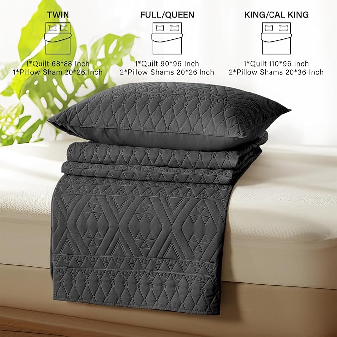 akkialla Full/Queen Size Quilt Bedding Set,Black Lightweight Microfiber Soft Bedspread,Modern Style Geoetric Pattern Coverlet Set for All Seasons,3 Piece(1 Quilt,2 Pillow Shams)