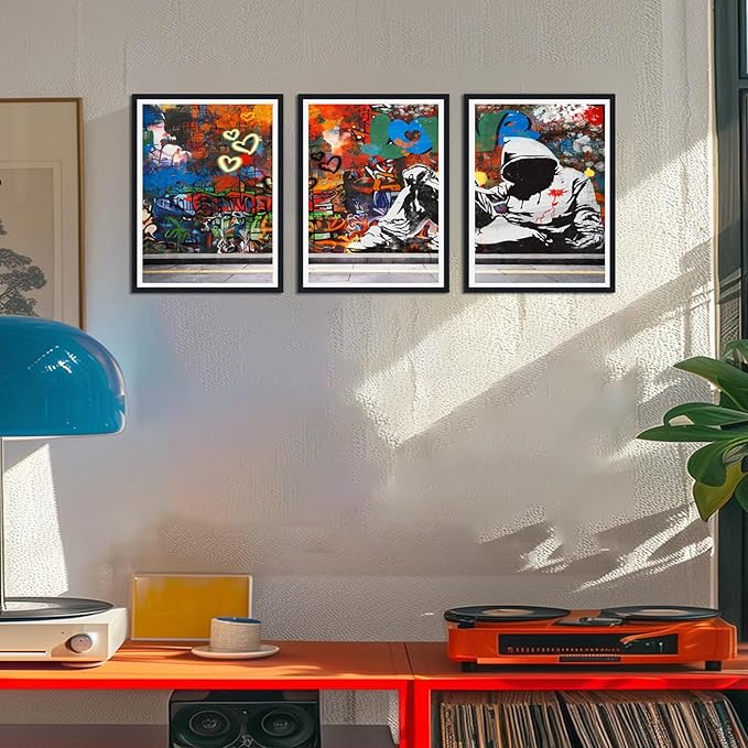 Novatique Modern Street Graffiti Wall Art Banksy Art Wall Decor Abstract Graffiti Poster Canvas Print Living Room Office Decoration,12" x 16" x 3Pcs