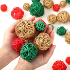 Patelai 72 Pcs Wicker Rattan Balls Decorative Balls for Vase Centerpiece Bowls Orbs Filler for Spring Summer Craft Home Decor, 4 Sizes (Red, Green, Gold)
