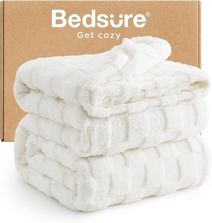 Bedsure GentleSoft California King Blanket for Bed - Super Soft Cozy Blankets for Women Men Girls, Large Fuzzy Fleece Throw for Bedroom Decor, White, 102x96 Inches