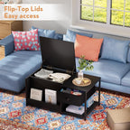 SINPAID Coffee Table with Storage, Rectangular Coffee Tables for Living Room, Modern Coffee Table with Hidden Storage Compartment and Adjustable Shelves, Black
