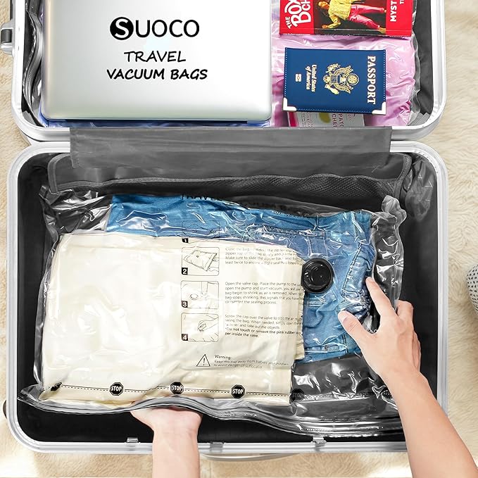 8 Large Travel Vacuum Storage Bags for Clothing with Rechargeable Electric Pump, Compression Packing Cubes Organizer for Luggage Suitcase, Space Saver Seal Bags for Vacation Cruise