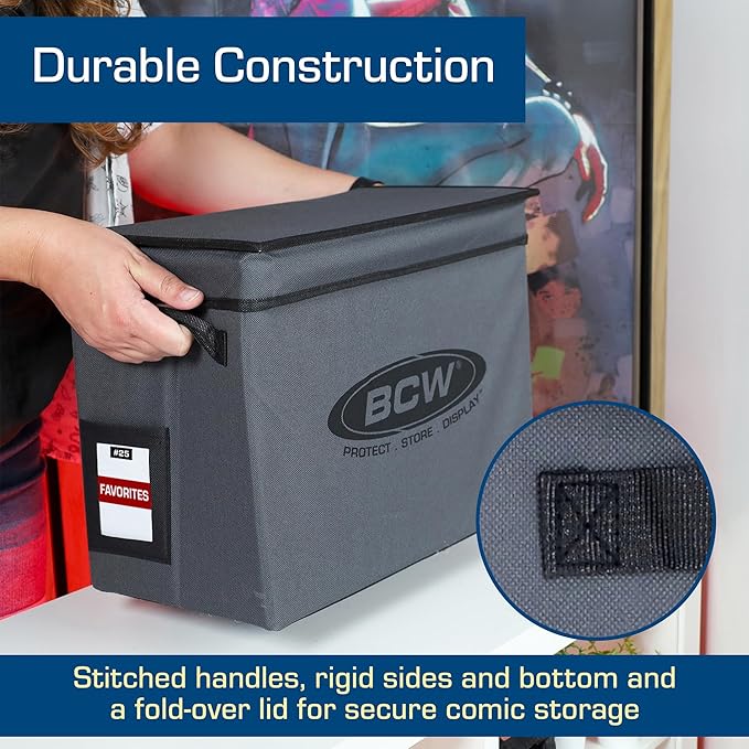 BCW Comic Book Storage Box - 2 ct | Foldable Case | Each fits 125-150 Sleeved and Boarded Comic Books | Comic Book Storage For Silver, Bronze, and Current Comics (2 Pack, Gray)